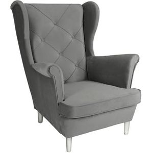 SEELLOO Comfortabele gestoffeerde fauteuil, armleunstoel, knuffelstoel, relaxstoel, woonkamer, oorstoel, modern, slaapkamer, grijs, 95 x 81 x 102 cm