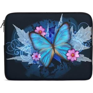 Blauwe Vlinder Flora Laptop Sleeve Case Casual Computer Beschermhoes Slanke Tablet Draagtas Aktetas 17 inch