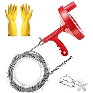 Heavy Duty loodgieters slang, 7,7 m sanitair slang afvoer vijzel, haar klomp remover pijp slang voor keuken/badkamer wastafel/bad afvoer/toilet, met pijp baggergereedschap: handschoenen en douche