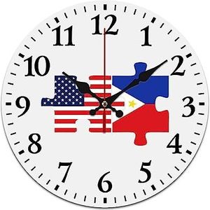 Vlaggen van de VS en de Filippijnen in puzzel, stil, niet-tikkend, werkt op batterijen, gemakkelijk af te lezen klok voor thuiskantoor, woonkamerdecoratie