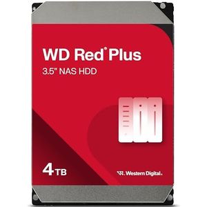 Western Digital WD Red Plus NAS harde schijf 4 TB (NASware-firmware voor compatibiliteit, 3,5 inch, 7200 RPM, SATA 6 Gb/s, CMR, Werkbelasting 180 TB/jaar)