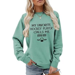 MLZHAN Vrouwen Hockey Sport Sweatshirts Mijn Favoriete Hockeyspeler Calls Me Mom Shirt Moederdag Casual Mama Sweatshirt, Lichtgroen, S