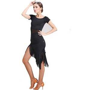 YXXIN Latin Dance Dancewear voor Vrouwen Fringe Cha Cha Praktijk Rok Ballet Ballroom Dans Performance Jurken, Zwart, XXL