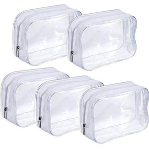 Transparante cosmetische tas, toiletartikelen dragen 5 stuks PVC waterdichte toilettas organizer case met ritsen voor mannen en vrouwen reizen zakelijke vakantie badkamer organiseren, Wit, Eén maat