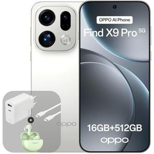OPPO Find X9 Pro 5G 16+512GB, AI-geactiveerde Smartphone, 6,78"" 120Hz ProXDR-Scherm, 200MP Hasselblad-Camera, 4K-Beweging, 7500mAh, IP69, Silk White (inclusief 80W SUPERVOOC-oplader en Enco Air4)