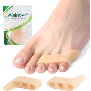 Welnove Gel Pinky teenslippers - 8 stuks roze teenafstandhouders, eeltknobbelkussens voor dames en heren, siliconen kleine teenbeschermers om wrijving te voorkomen en druk te verlichten (beige)