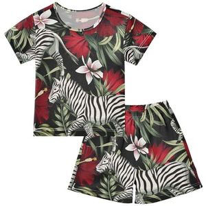 YOUJUNER Kinderpyjama set zebra bloem korte mouw T-shirt zomer nachtkleding pyjama lounge wear nachtkleding voor jongens meisjes kinderen, Meerkleurig, 14 jaar