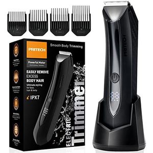 PRITECH Body Hair Trimmer voor mannen - Oplaadbare trimmer voor heren met keramisch mes, natte en droge bal trimmer met staand oplaaddok, draadloze lieshaartrimmer voor mannen