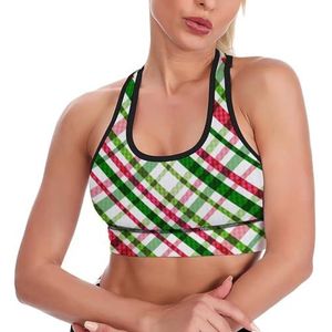 Kerst geruite tanktop voor dames, sportbeha, yoga-trainingsvest, atletische bh's