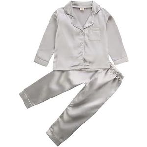 Cartoon pyjamaset for heren en dames, katoenen pyjama met korte mouwen, zomerpyjama, pyjama pyjamabroek (Color : Silver Long Sleeve, Size : 3T)