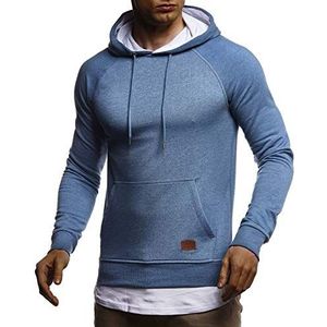 Leif Nelson Heren capuchontrui slim fit katoenaandeel moderne witte heren hoodie sweatshirt trui lange mouwen heren zwarte trui shirt met capuchon LN8125, Indigo melange 2-in-1, L