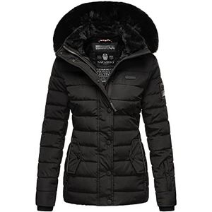 Navahoo Dames winter gewatteerde jas met capuchon en bontkraag B846, zwart, M
