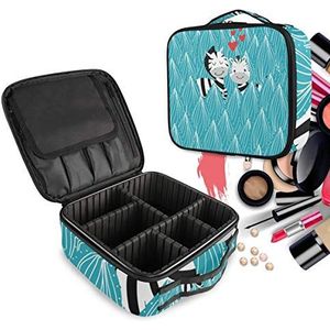 Blauwe Zebra Paard Make-up Bag Toilettas Rits Make-up Cosmetische Tassen Organizer Pouch voor Gratis Compartiment Vrouwen Meisjes