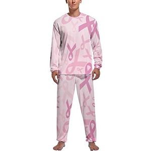 Roze Borstkanker Bewustzijn Zachte Heren Pyjama Set Comfortabele Lange Mouw Loungewear Top En Broek Geschenken XL