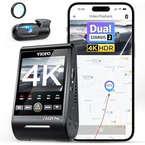 VIOFO A229 Pro 4K + 2K Dual STARVIS 2, HDR dashcam voor en achter voor auto, spraakbesturing en 5 GHz Wi-Fi WLAN autocamera, ultranauwkeurig GPS met CPL-filter, super nachtzicht 2.0, spraakweergave,