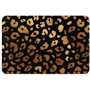 Gearsly Badmat, 40 x 60 cm, zwart en goudkleurige antislip douchematten met luipaardprint voor badkamervloer, super absorberende sneldrogende badkamermat, zacht, schimmelwerend badtapijt,