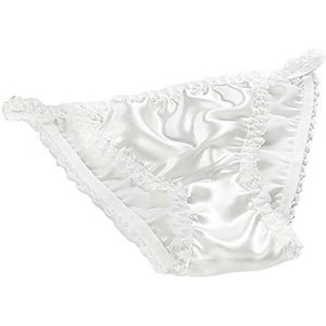 LSHARON Sexy 100% moerbeizijde lingerie voor dames, ondergoed, kanten tanga, slipje, Wit, L