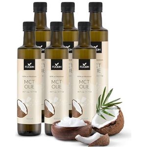 FOODIN MCT olie 3000 ml (6 x 500 ml) van 100% kokosolie, multi-chain triglyceride (MCT) olie, gemaakt van geproduceerde kokosnoot, 100% glutenvrij en veganistisch, ideaal voor ketogene voeding