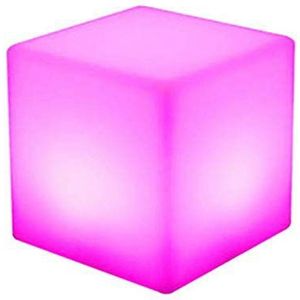 Fetcoi Led-verlichte kubus, kruk, tuinverlichting, 30 x 30 x 30 cm, kleurverandering, kubuslamp, decoratieve lamp, afstandsbediening