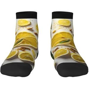 Veelzijdige sportsokken met gele citroenprint voor casual en sportkleding, geweldige pasvorm voor voetmaten 36-45, Geel Citroen, Eén Maat