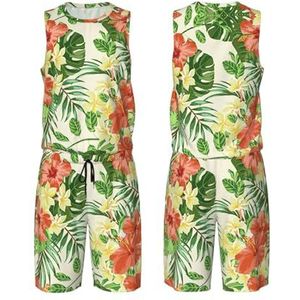 StOlmx Hojas Tropicales Y Flores Custom Mannen Jeugd Basketbal Jersey Uniform Met Zakken Sportkleding Uniform Gedrukt, Zwart, 4XL