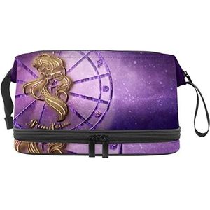 Grote capaciteit reizen cosmetische tas,Virgin sterrenbeeld horoscoop astrologie, make-up tas, waterdichte make-up tas organisator, Meerkleurig, 27x15x14 cm/10.6x5.9x5.5 in