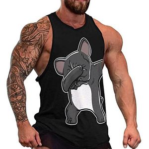 Dabbing Franse Bulldog Tanktop voor heren, grafische mouwloze bodybuilding T-shirts, casual strandshirt, grappige gymspieren