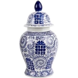 Gember Potje Keramische Vazen ​​gemberpot Met Deksel Voor Woondecoratie Blauw En Wit Modern Dubbel Gelukspatroon Tempelpot (Color : A, Size : 16 * 30cm)