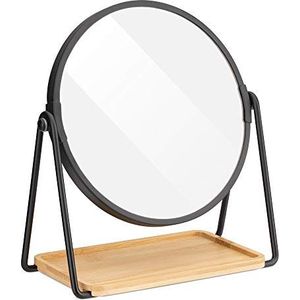 Navaris make-up spiegel - Tafelspiegel met opbergruimte voor sieraden - Staande cosmetische spiegel met 2x vergroting - Zwart
