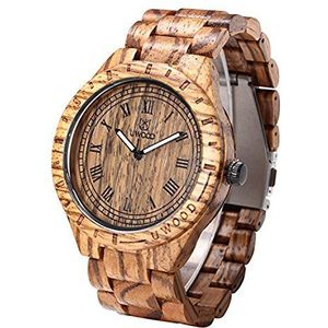 Houten horloge, UWOOD natuurlijk houten horloge Romeinse nummer mannen grote maat handgemaakte vintage mannen houten horloge (zebra), Zwart, armband
