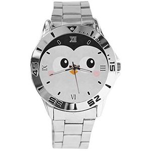 Pinguïn Mode Dames Horloges Sport Horloge Voor Mannen Casual Rvs Band Analoge Quartz Horloge, Zilver, armband