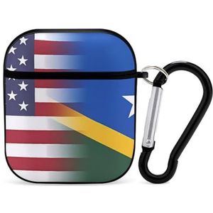 Solomon Eilanden Amerika Vlag Leuke Case Voor AirPods 2&1 Schokbestendige Beschermende Hoofdtelefoon Gevallen Cover Met Sleutelhanger Voor Mannen Vrouwen