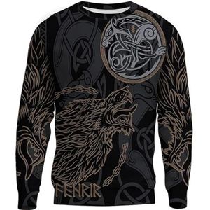 Odin Fenrir 3D Tattoo Pullover, Unisex Viking Wolf Lente en Herfst Outdoor Punk Street Sweatshirt met Ronde Hals, Celtic Pagan Kleding met Lange Mouwen (Color : Fenrir F, Size : M)