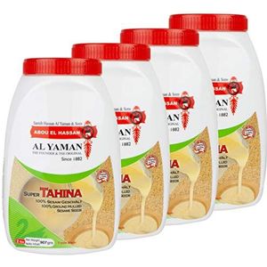 Al Yaman - Tahine Arabische sesampasta - Oosterse tahini van fijn gemalen sesamzaden in set van 4 à 907 g verpakking