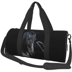 Zwart paard bedrukt, grote capaciteit reizen plunjezak ronde handtas sport reistas draagtas fitness tas, zoals afgebeeld, Eén maat