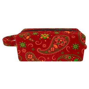 Cosmetische tas,kleine handtas make-uptas voor damesportemonnee,Rood groen oranje Paisley,make-uptasjes voor op reis