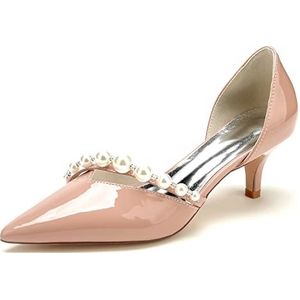GHSIRUEU Vrouwen Fashion Pointed Toe Slip-on Pearls Dress Pumps Glitter Casual Lakleer Schoenen 2.36 Inches Hakken,Nude pink,36 EU