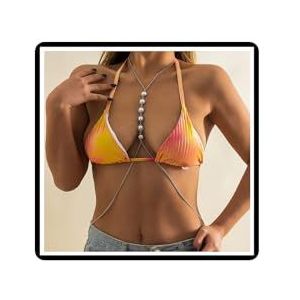 Parel Body Chain BH Bikini Faux Parel Borst Ketting Boho Kralen Harnas Taille Buik Ketting Zomer Strand Body Sieraden voor Vrouwen Meisjes, Free Size, Legering, Zilver
