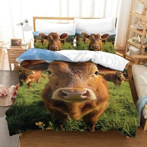 KKLOSDXERT - Dekbedovertrek Set - 3-delig - 100% Microvezel - Schattige Kleine Koe - Eenpersoons en Tweepersoons