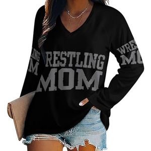 Wrestling Mom T-shirts met lange mouwen en V-hals voor dames, herfsttop, trui, tuniek, T-shirt voor leggings
