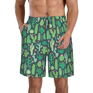 PHTZEZFC Leuke cactus naadloze illustratie print heren strandshorts zomer shorts met sneldrogende technologie, lichtgewicht en casual, Wit, S