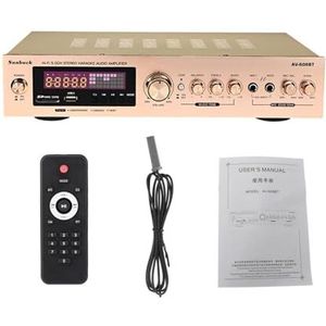 Audioversterker, 1200W Bluetooth-versterker 2CH HIFI Audio Stereo Power AMP USB FM Radio Car Home Theatre met afstandsbediening(608BT gold EU)