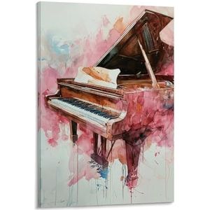 Kleurrijke klassieke piano schilderij op canvas muurkunst aquarel spetter muziekinstrument uitgerekt en ingelijst canvas prints kunstwerk voor woondecoraties klaar om opgehangen muurdecoratie 50 x 75