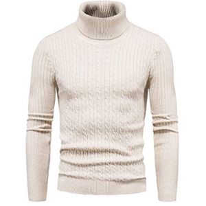 LaoZan Heren Elasticiteit Coltrui Casual Slim Fit Gebreide Jumper Hoge Roll Hals Eenvoudige Trui, Licht Kaki, M