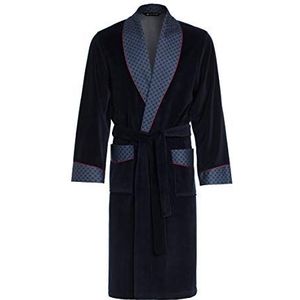 LEVERIE Elegante en knuffelzachte badjas (made in EU) saunamantel voor heren met elegante reverskraag en ceintuur, Donkerblauw met stippen 2, L