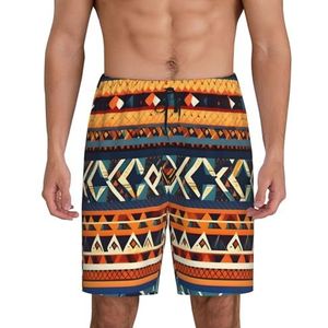 Heren Afrikaanse nationale patronen print lounge shorts pyjama bodems nachtkleding shorts kerst shorts losse sportbroek, Zwart, M