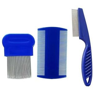 Luizenkam, 3 stuks vlooienkam, metalen en plastic dubbelzijdige nissenkam