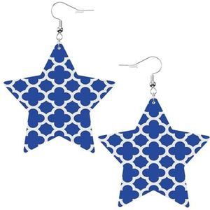 Lederen oorbellen, faux lederen ster oorbellen metallic druppel oorbellen voor vrouwen meisjes, kobalt blauw quatrefoil trellis, Eén maat, Pu Kunstleer