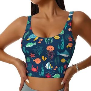 Oceaan Vis Schildpad Kwallen Print Casual Wear Vrouwen Sport Vest Yoga Vest Workout Vest Voor Vrouwen Lichtgewicht Trendy, Zwart, S