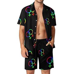 Lesbianism Hawaiiaanse bijpassende set voor heren, 2-delige outfits, button-down shirts en shorts voor strandvakantie